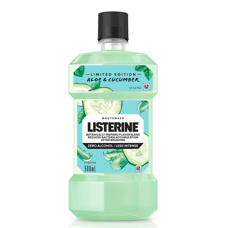 Listerine สูตร Mouthwash Aloe & Cucumber น้ำยาบ้วนปาก สูตรหอมละมุนสมุนไพรยอดนิยม