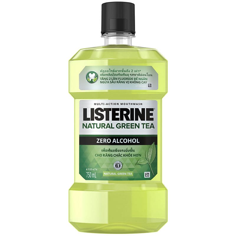 Listerine สูตร Natural Green Tea น้ำยาบ้วนปาก ลมหายใจหอมสดชื่น ดูแลฟันขาวด้วยฟลูออไรด์ถึง 2 เท่า